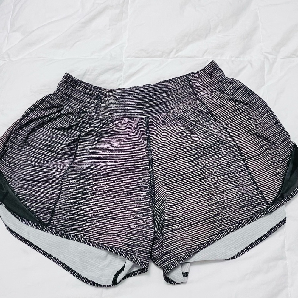 Lululemon Athletica Black and White Striped Athletic Shorts